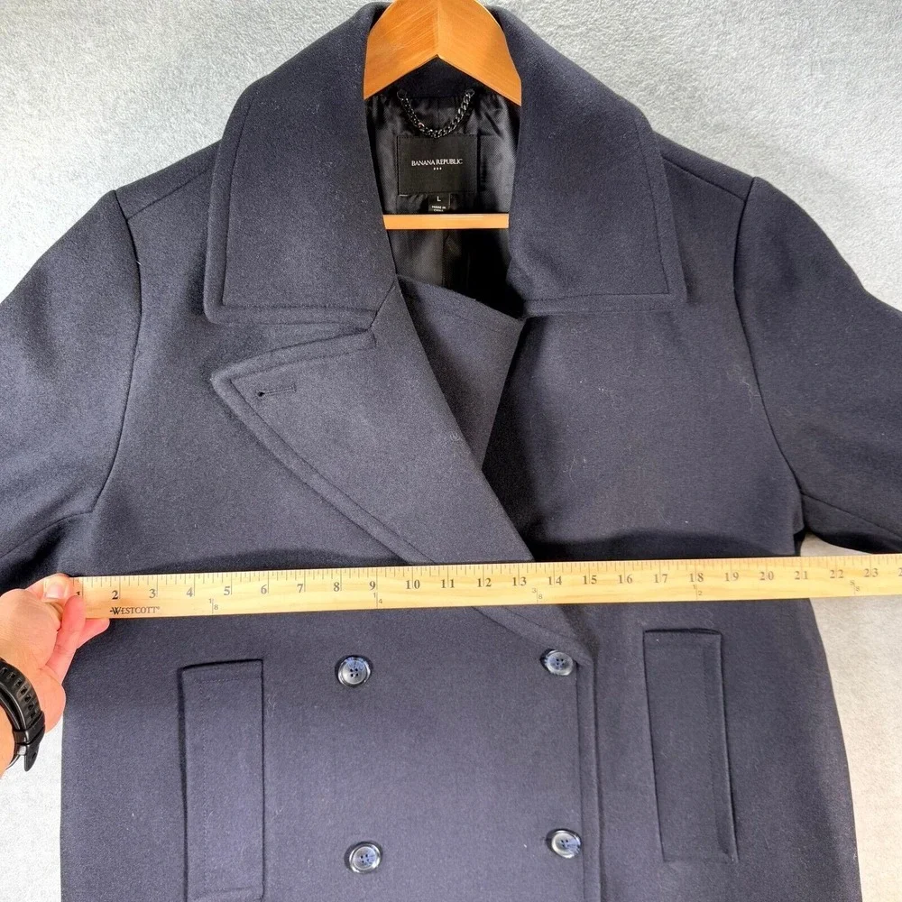 Banana Republic Pea Coat Mens Large Navy Blue Wool Blend Double Breasted Classic